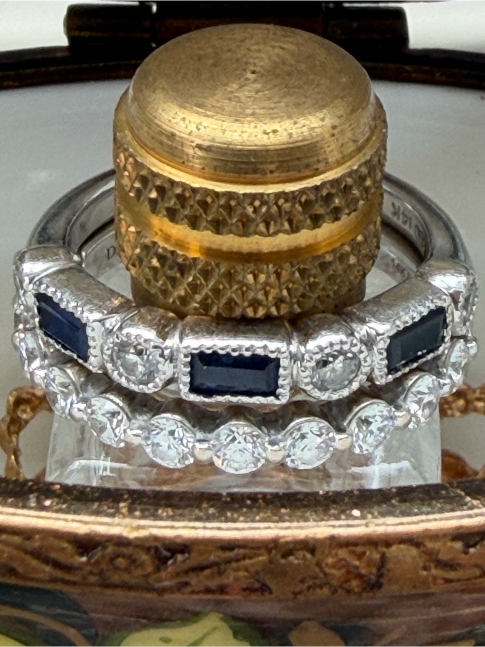 White gold, Sapphire and Diamond Stackable Ring Set with Sapphire Stones